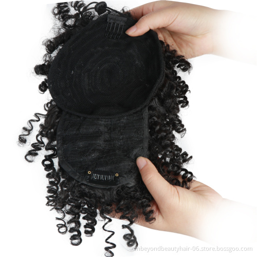 High Puff Afro Kinky Curly Synthetic Drawstring Ponytail With Bangs Hair Extensions Short Pony Tail Synthetic Hair Ponytail